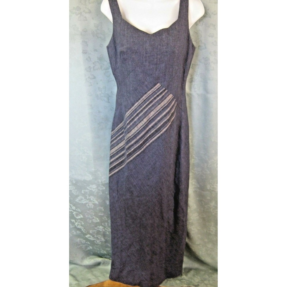 Mathilde Linen Dress Euro Size 40 US 10 Long Striped Detail Lined Made in France